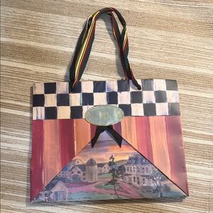 Vintage Mackenzie Childs 1983 Shopping Bag Gift Bag with Scenic Panel